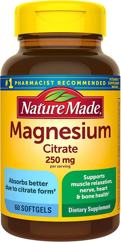 Natura Made Magnesium Citrate 250 Mg Magnesio 60 Softgels Sabor Sin Sabor