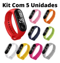 Comprar Kit De 5 Relógio Led Unissex Esportivo Data E Hora Visível Amarelo Amarelo Azul