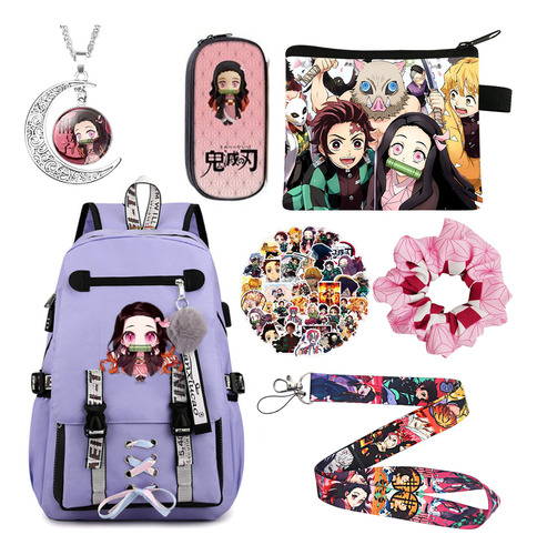 Mochilas Escolares Para Niñas Demon Slayer Nezuko Con Puerto