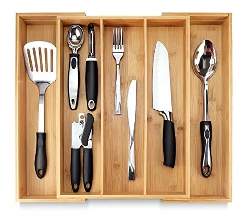 Organizador ajustable de cubiertos para cajones de cocina, grande  extraprofundo, antideslizante, y extensible para cubiertos y utensilios de  cocina