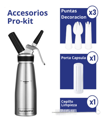 Cremera Sifon 500ml Supremewhip Pro Con Grip De Goma Plata