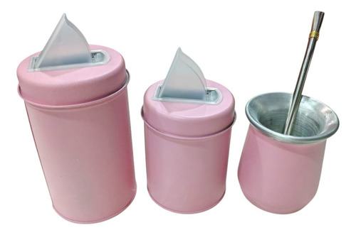 Set Matero Completo Con Yerbero, Azucarera, Mate Y Bombilla Rosa