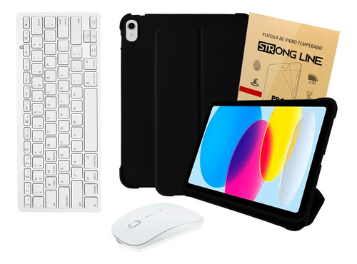 Capinha P/ iPad 10 Silicone + Pelicula Teclado Mouse Branco