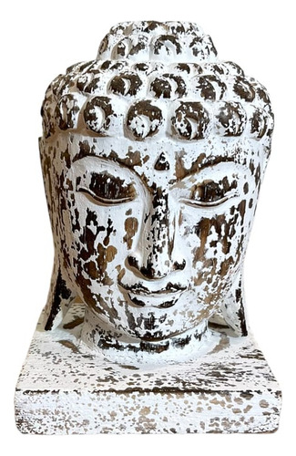 Cabeça Buda Decorativa Em Madeira Whitewash