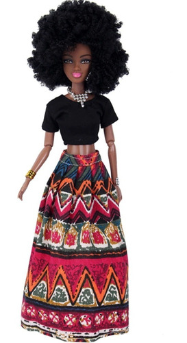 Boneca Africana Cabelo Crespo Estilo Barbie Negra Articulada