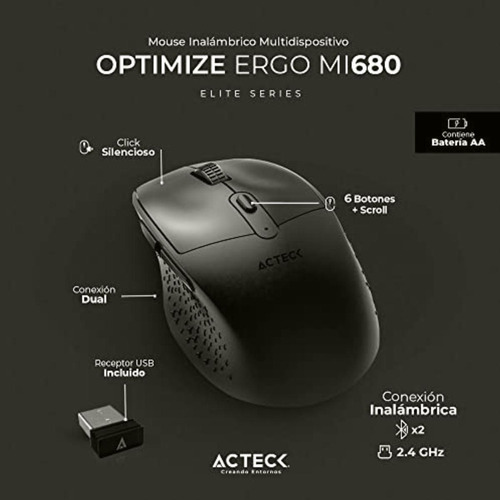 Acteck Mouse Multidispositivo Optimize Ergo Mi680 / 2.4 Ghz