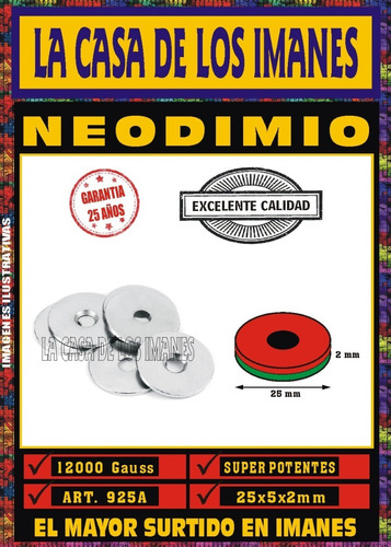 Iman Neodimio Aro 25x5x2 Mm Anillo Arandela 12000 Gauss