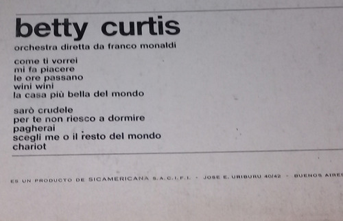 Betty Curtis - Betty Lp Argentino / Kktus