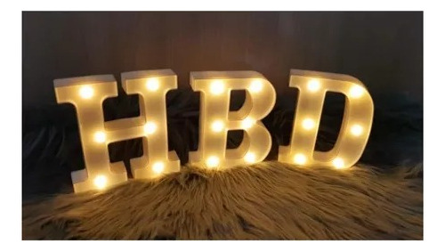 Hbd Letras Luz Led Lampara Decorativa Cumpleaños Fiesta Deco