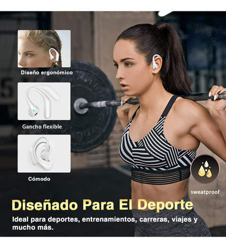 Audifonos Inalambricos Bluetooth Gamer Con Micrófono Hd Integrado,focomylord Auriculares In Ear Open Hange Earbuds Bluetooth Headphones Deportivos Para Oídos Headset,blanco