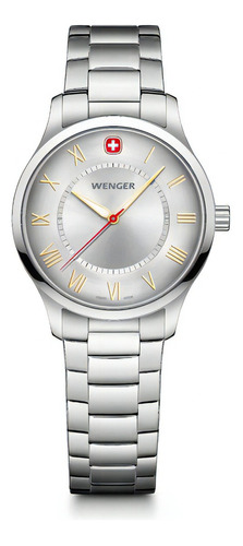 Wenger Reloj City Classic, Plata, 34 Mm Color De La Correa Plateado Color Del Bisel Plateado Color Del Fondo Plateado