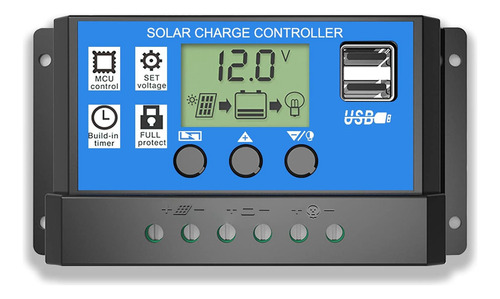 Regulador Solar De 30a Multivoltaje 12/24v Con Fotocontrol