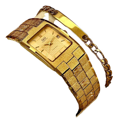 Reloj Para Hombre Dorado Qyq Edox Original Pulso Acero