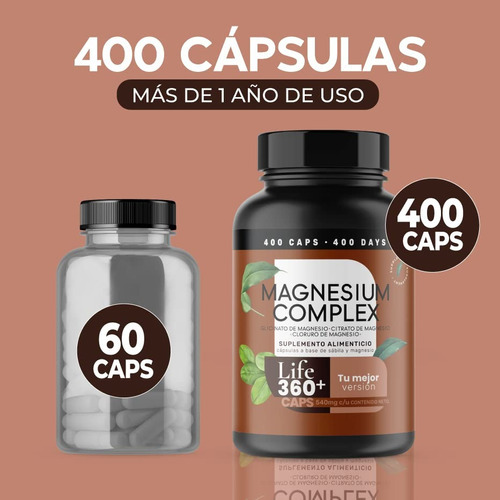 Magnesio 400 Caps Con Citrato Magnesio Y Glicinato Life360+ Sabor Sin Sabor
