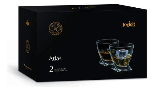Joyjolt Atlas - Vasos De Whisky De Cristal, Estilo Antiguo, 12 Onzas, Vidrio De Whisky Ultra Transparente Para Bourbon Y Licor, Juego De 2 Vasos De Cristal