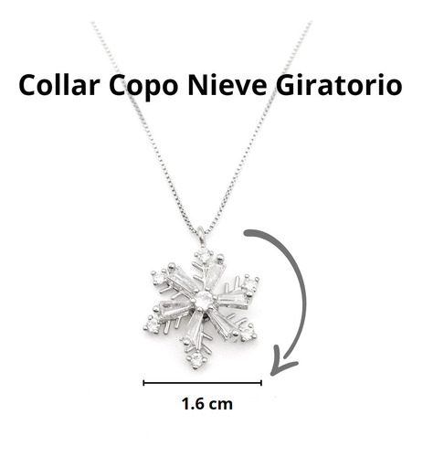 Imagen 2 de 4 de Collar Mujer Giratorio Copo Nieve Navidad Cristales Plateado
