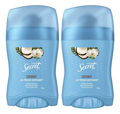 2 Antitranpirante Barra Secret Coconut 45g Coco