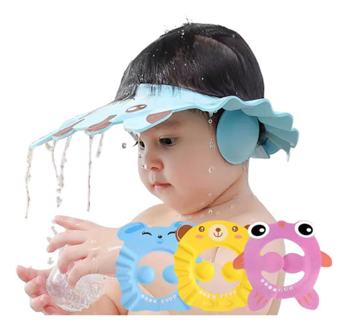 Gorro Protector Para Bañar Bebes Anti Salpicaduras Ajustable Rosa Osito