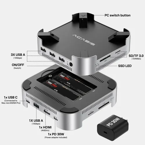 Acasis Mac Mini M4 Dock Duplo Nvme Hdmi 4k | Frete grátis