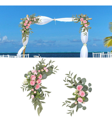 L 2 Piezas De Flores De Arco De Boda Rosa Rosa Rosa