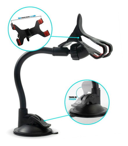 Suporte Universal P/ Gps E Celulares Com Ventosa E Haste