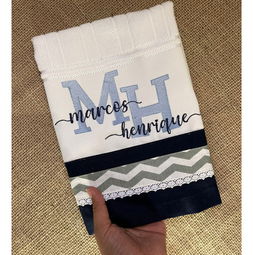Toalha Boca Bordada Bebe Menino Menino Lavabo Personalizada Branco