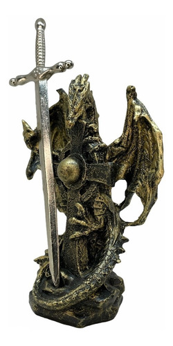 Dragon Dorado Figura Decorativa 12 Cm De Resina Mexicana 