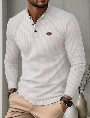 Polera De Manga Larga Henry Con Botones Y Estampado Gofre En