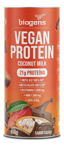 Proteína Vegana 450g, Coconut Milk, Sabor Cacau, Biogens Sabor Cacau