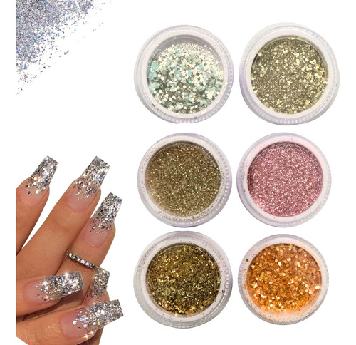 Glitter Fino Decoração De Unhas Gel Acrigel 6 Cores Cor Sortida