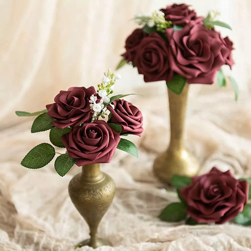Vino Rojo Flores Rosa Artificiales De Es Con Tallo 25uds
