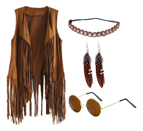 Disfraces Hippie, Chaleco Sin Mangas Con Flecos, Boho Disco