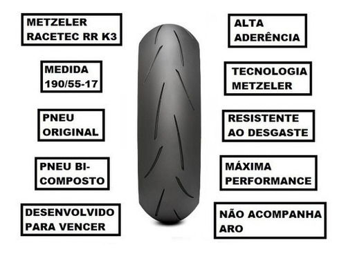 Pneu Metzeler Traseiro 190/55-17 Racetec K3 Rr Cbr 600f