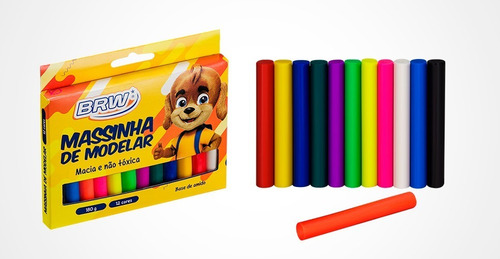 Imagem 1 de 3 de Massinha De Modelar Escolar 12 Cores Soft 180g Brw