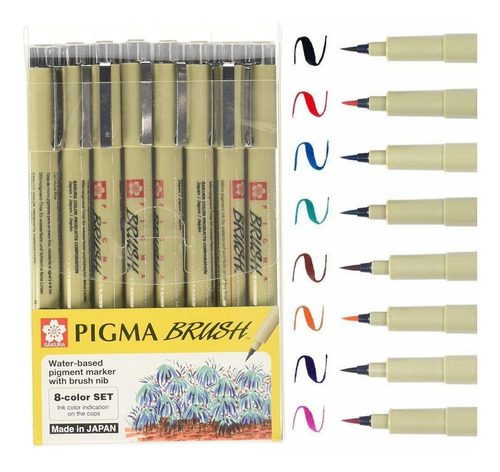 Set 8 Pigma Sakura Micron Brush Pen Dif Colores Dibujo Arte