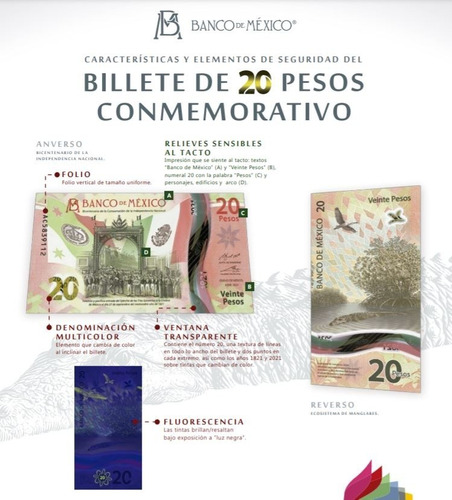 Lote De 4 Billete De 20 Pesos Conmemorativo Del Bicentenario