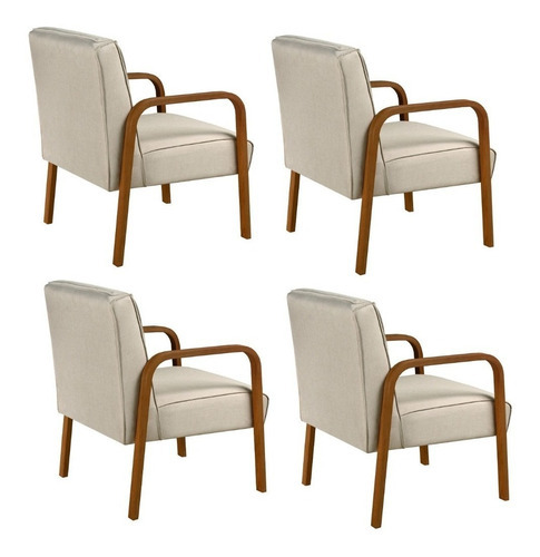 Juego de 4 sillones Anita, decoración de oficina, recepción, lino, color beige 140, diseño de tela para más opciones de color, consulte la penúltima imagen publicitaria