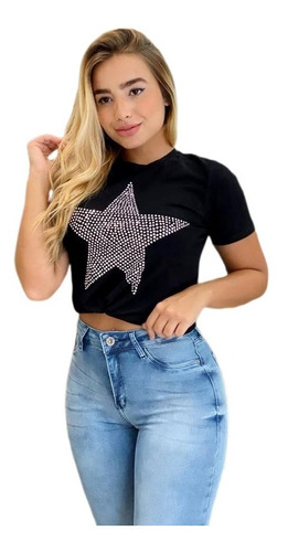 T-shirt Estrela Winter Fashion Planet Girls Preto