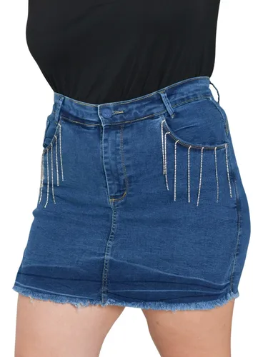 Short saia jeans plus size best sale mercado livre