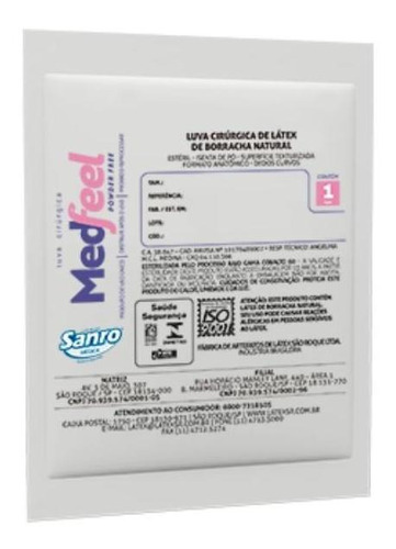 Sanro Medfeel Powder Luva Cirúrgica Estéril Sem Pó - 6,0