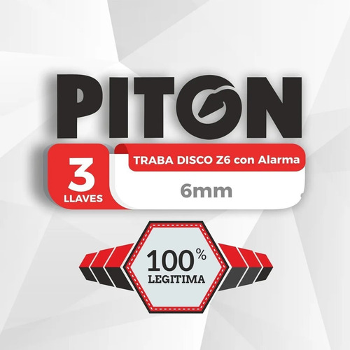 Imagen 8 de 8 de Candado Traba Disco 6mm Candado Moto Con Alarma Piton Z6