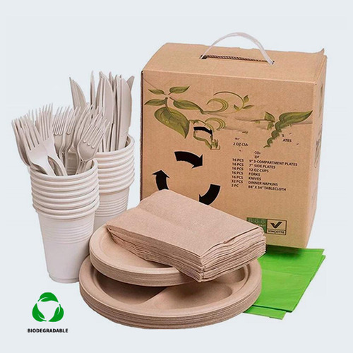 Set Vajilla Biodegradable Desechable - 25 Personas Ecofriend