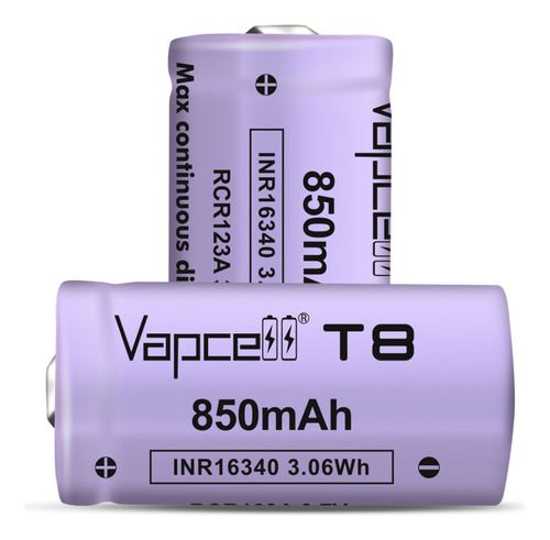2 Baterias 16340 Vapcell Inr16340 850mah 3a Rcr123a
