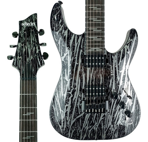 Guitarra Schecter C-1 Silver Mountain Hipshot Ibby Hm, color negro y plateado, guía para la mano derecha