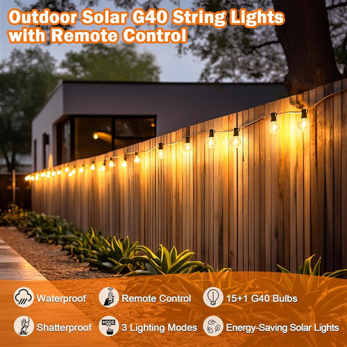Luces De Cadena Solar Al Aire Libre De 34 Pies Con Luces De