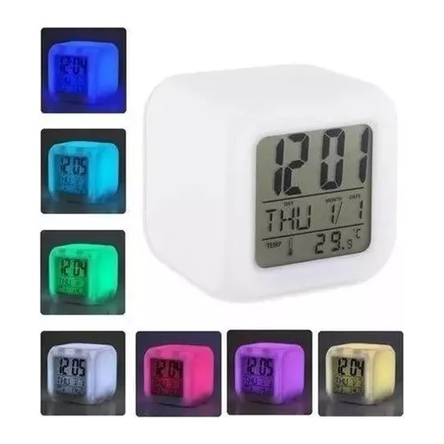 Reloj Despertador  C/termómetro  Cambia De Color