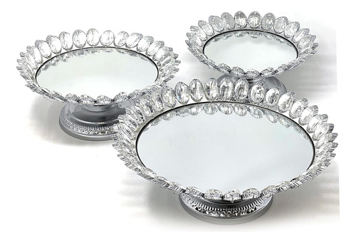 Set De 3 Piezas De Postre De Queso Bañado En Cristal Platead