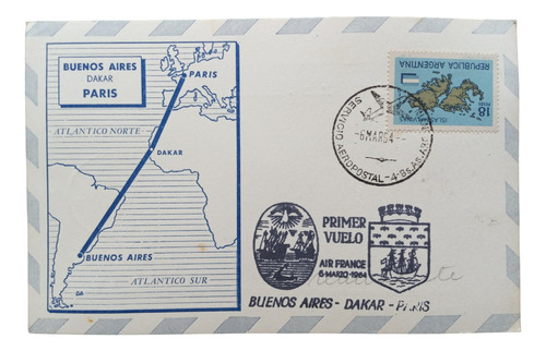 Tarjeta Primer Vuelo Bs. As.-dakar-paris  1964 Air France