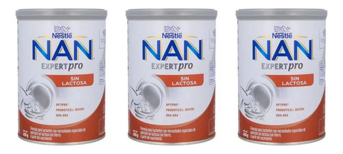 Nan Expert Pro Sin Lactosa Ceon Polvo 3 Latas De 400 G C/u