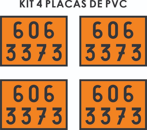 Kit 4 Placas Numerologia Laranja Onu 606 3373 Carga Perigosa